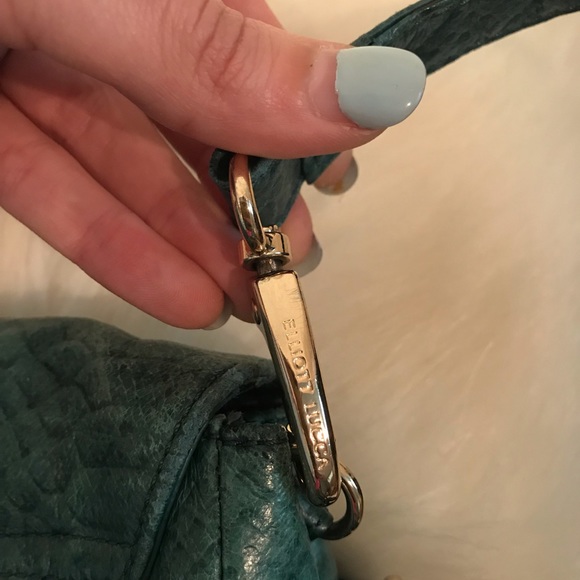 Teal green Elliot Lucca envelope bag /wood accent - Picture 7 of 8